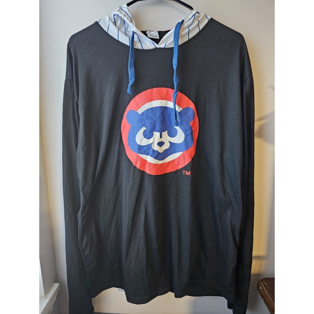 Chicago Cubs Hooded‎ Long Sleeve Shirt XL Black Pinstripe Hood Jewel Osco Promo